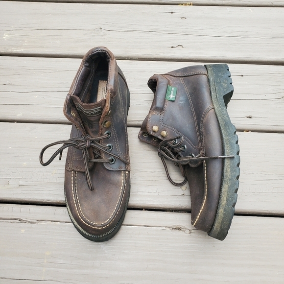 Vintage 90s y2k Eastland Brown Oiled Leather Moc Toe Lace-up Boots Men's 9 - Picture 13 of 15